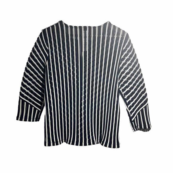 CHICO'S 1 chicos size medium Easywear Navy SHEER MESH STRIPE ZIP UP JACKET - Picture 2 of 10